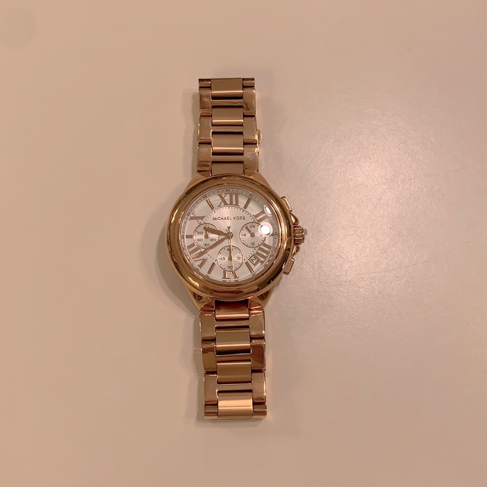 Michael Kors rose gold watch with white face